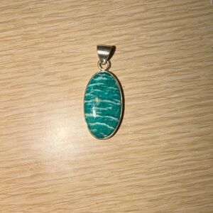 Green Amazonite Oval Pendant in Sterling Setting